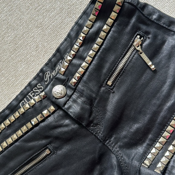 Guess Jean Shorts | Black | Studded | Silver Studded Outline | Size 25 - Picture 4 of 8